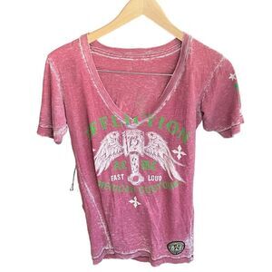Affliction Fast Loud Customs TShirt AC/MC V Neck Embellished  Women's Size Large